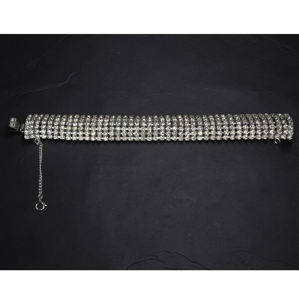 Vintage Alice Caviness Multi Row Rhinestone Bracelet Mid Century Glam